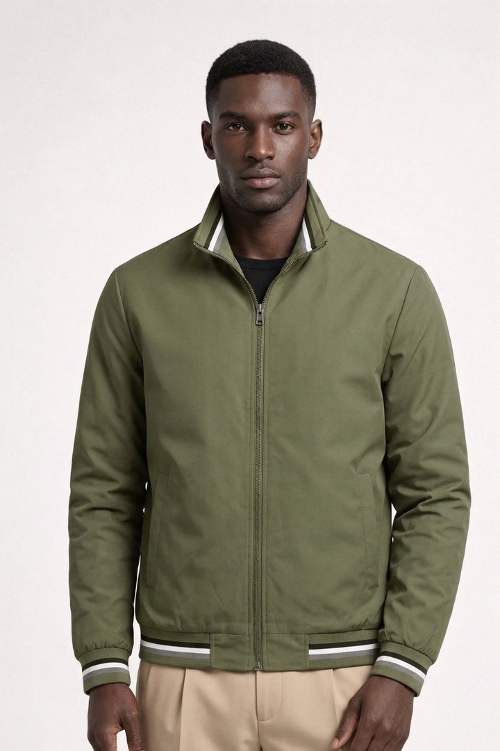 Men's Slim Fit Bomber Jacket | Contrast Piping & Zip, Casual