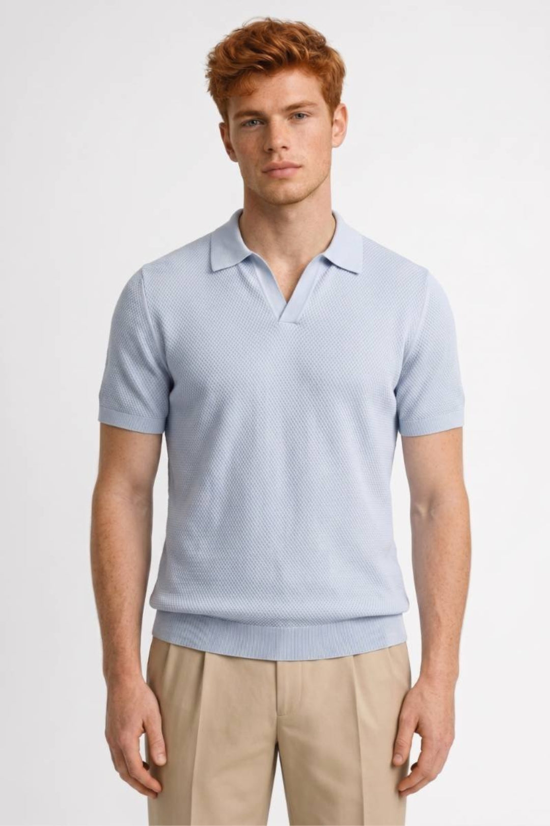 Men's Textured Knit Polo Shirt | Classic Collar, Sky Blue