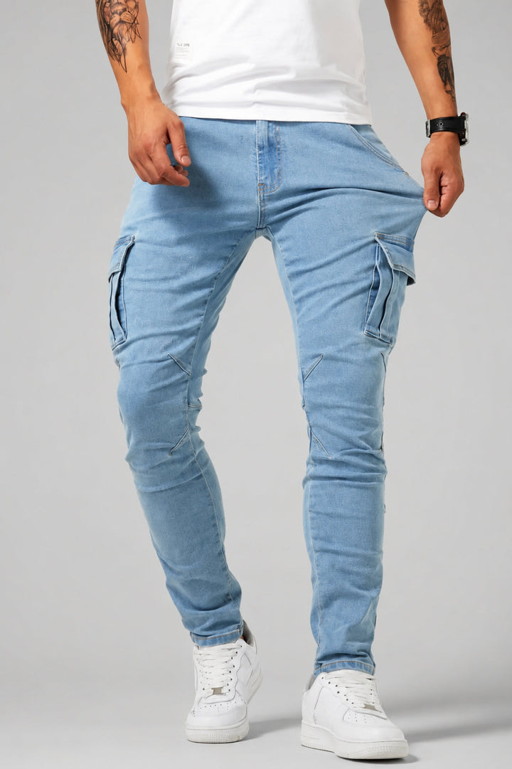 Men's Slim Fit Cargo Jeans | Stretch, Multi-Pocket Denim