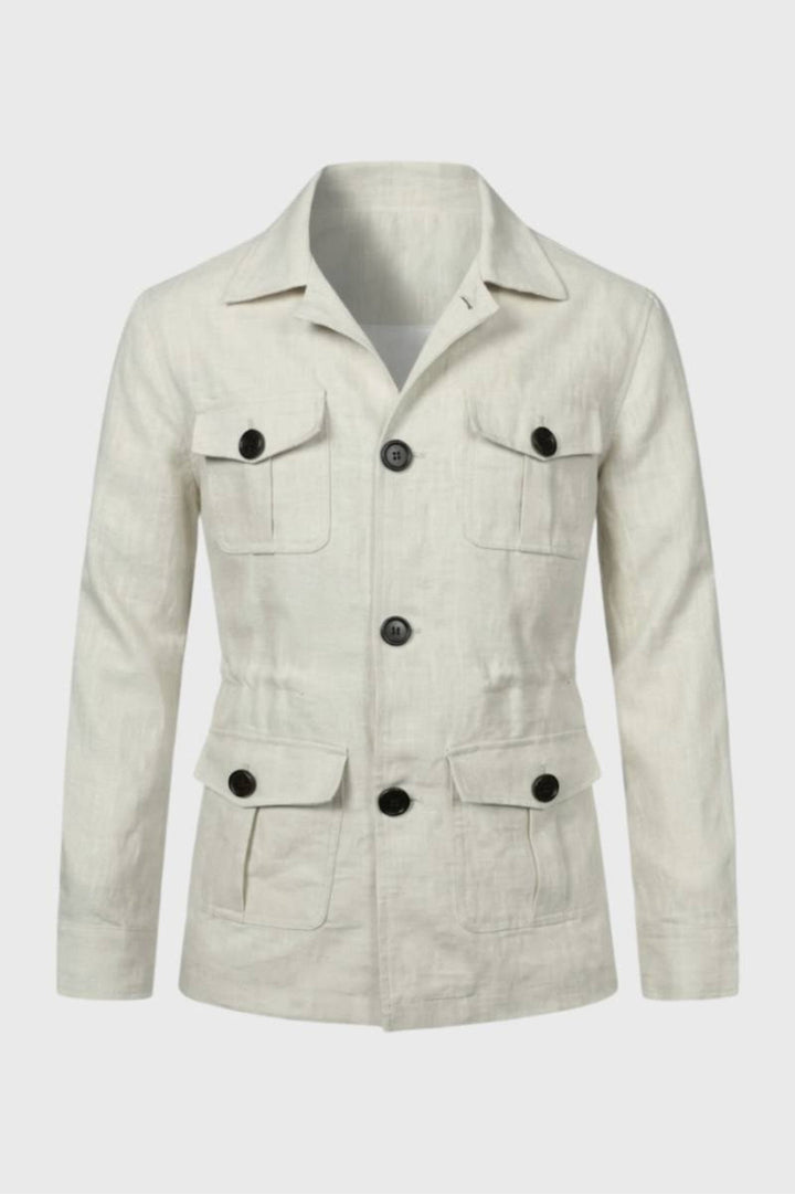 Men's Straight-Cut Jacket | Military-Safari Style | Multiple Pockets, Classic Collar