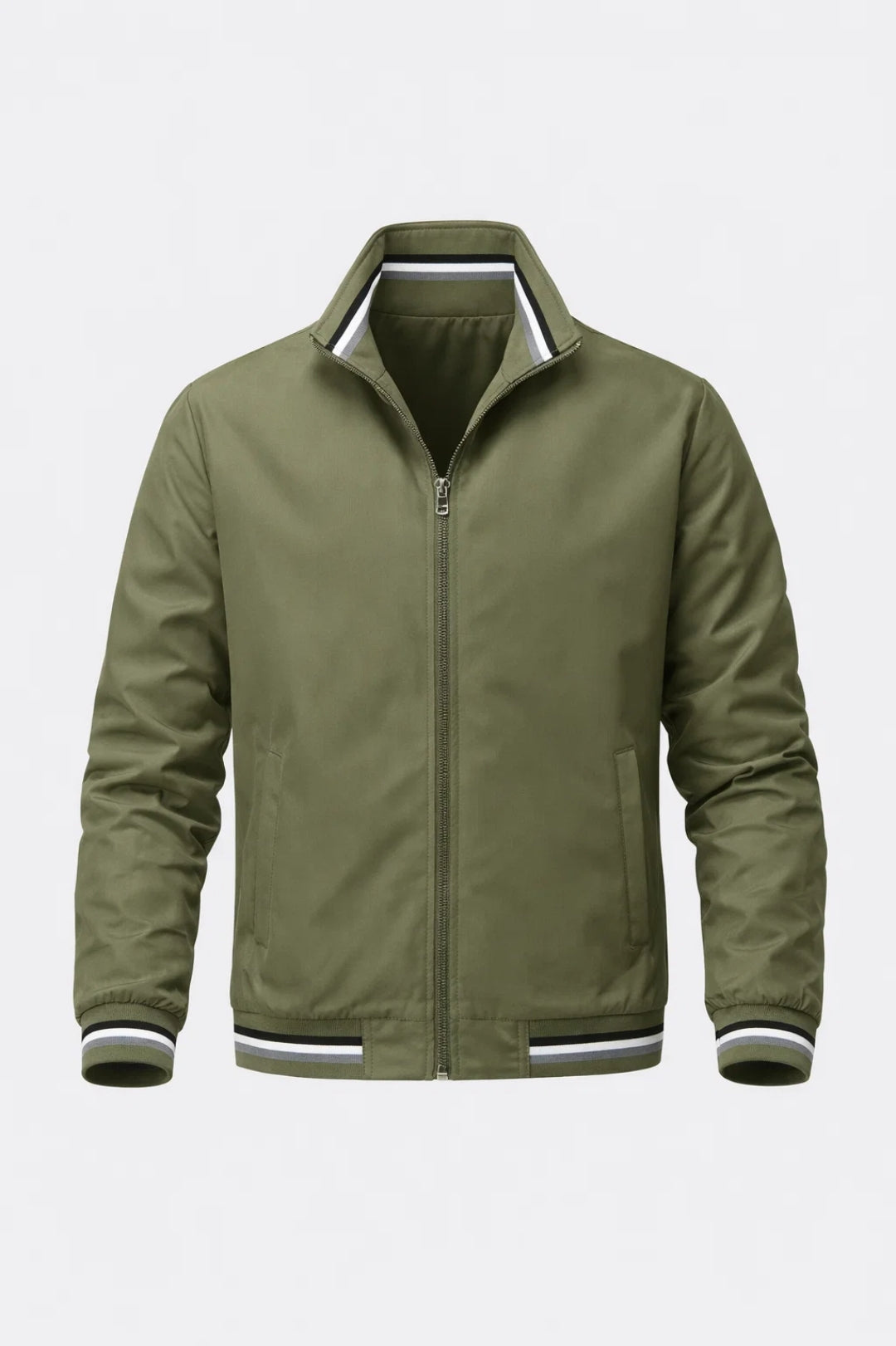 Men's Slim Fit Bomber Jacket | Contrast Piping & Zip, Casual