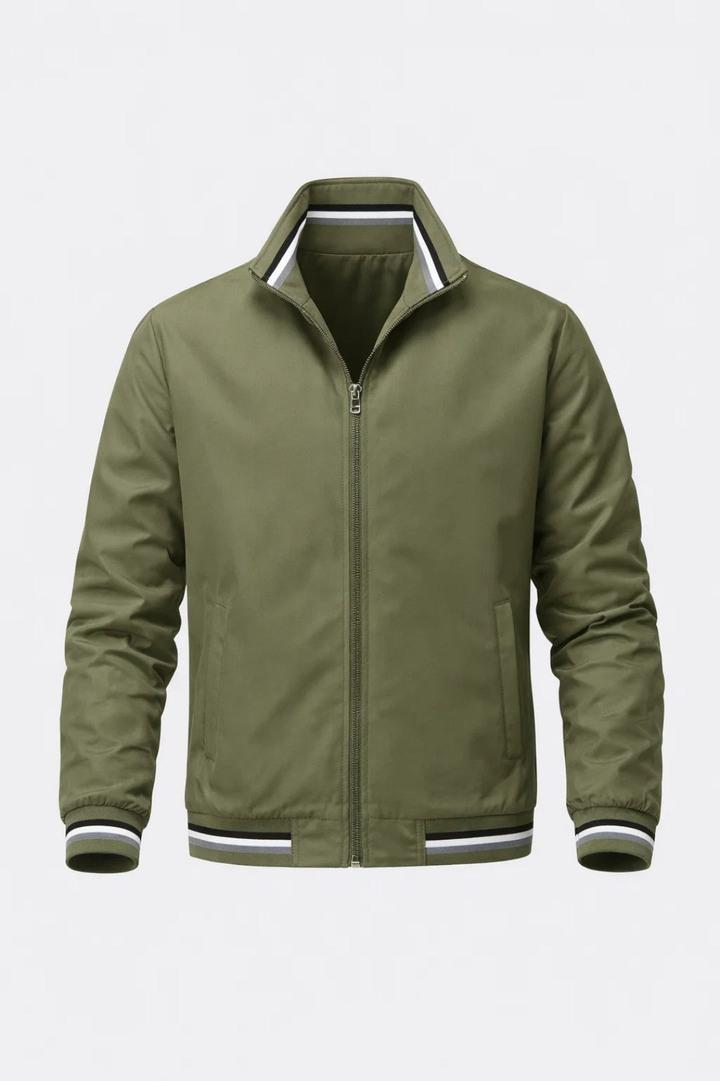 Men's Slim Fit Bomber Jacket | Contrast Piping & Zip, Casual