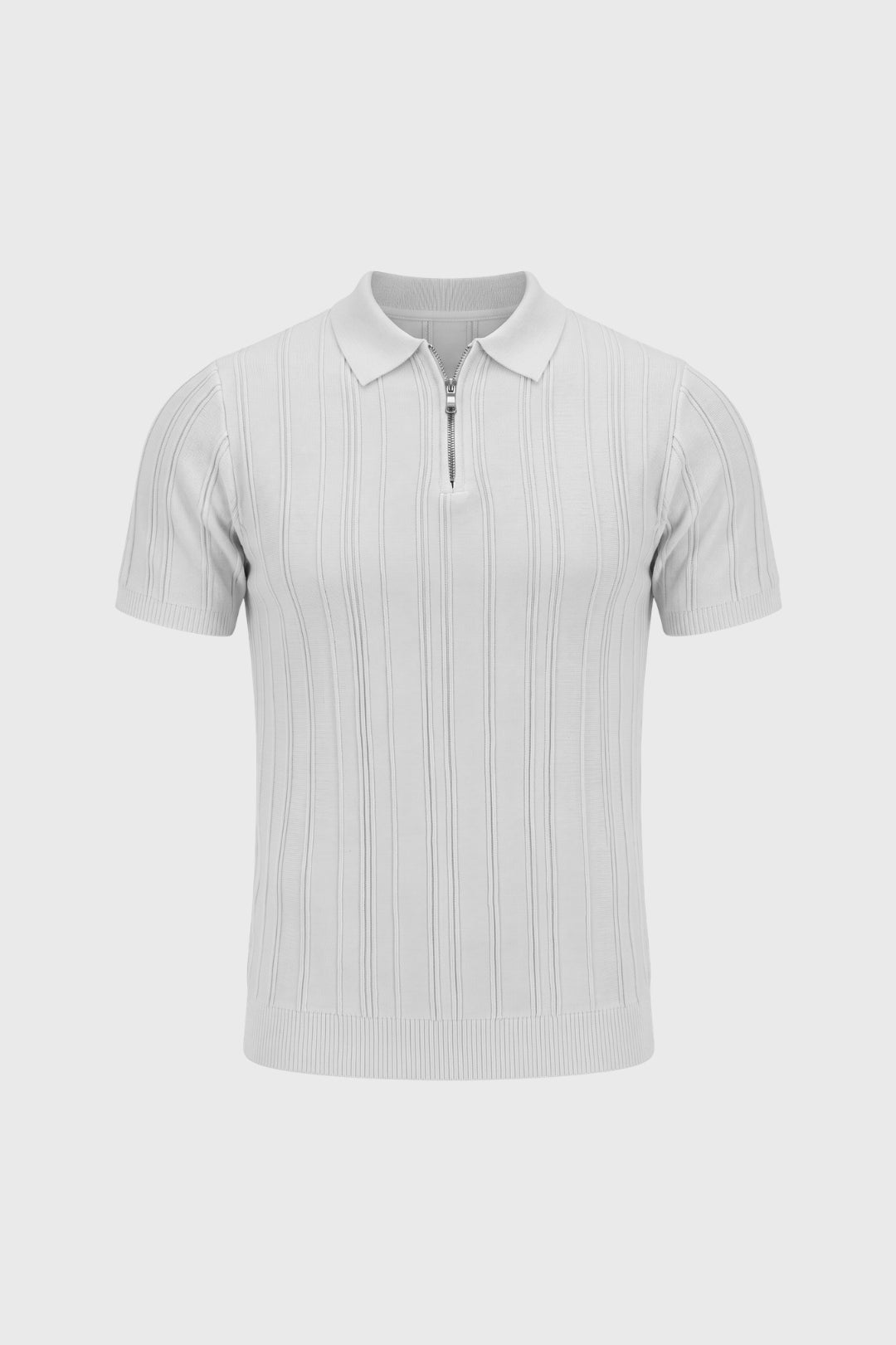 Men's Zip-Up Polo Shirt | Short Sleeve, Ribbed Knit & Classic Collar