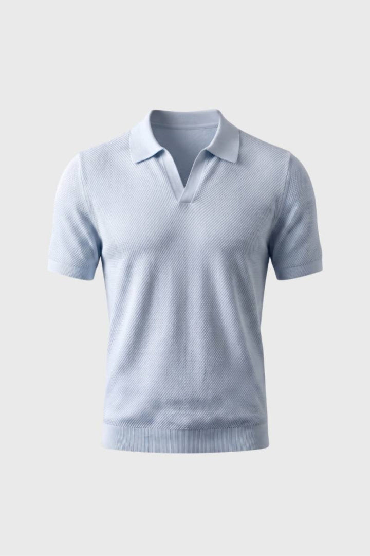 Men's Textured Knit Polo Shirt | Classic Collar, Sky Blue
