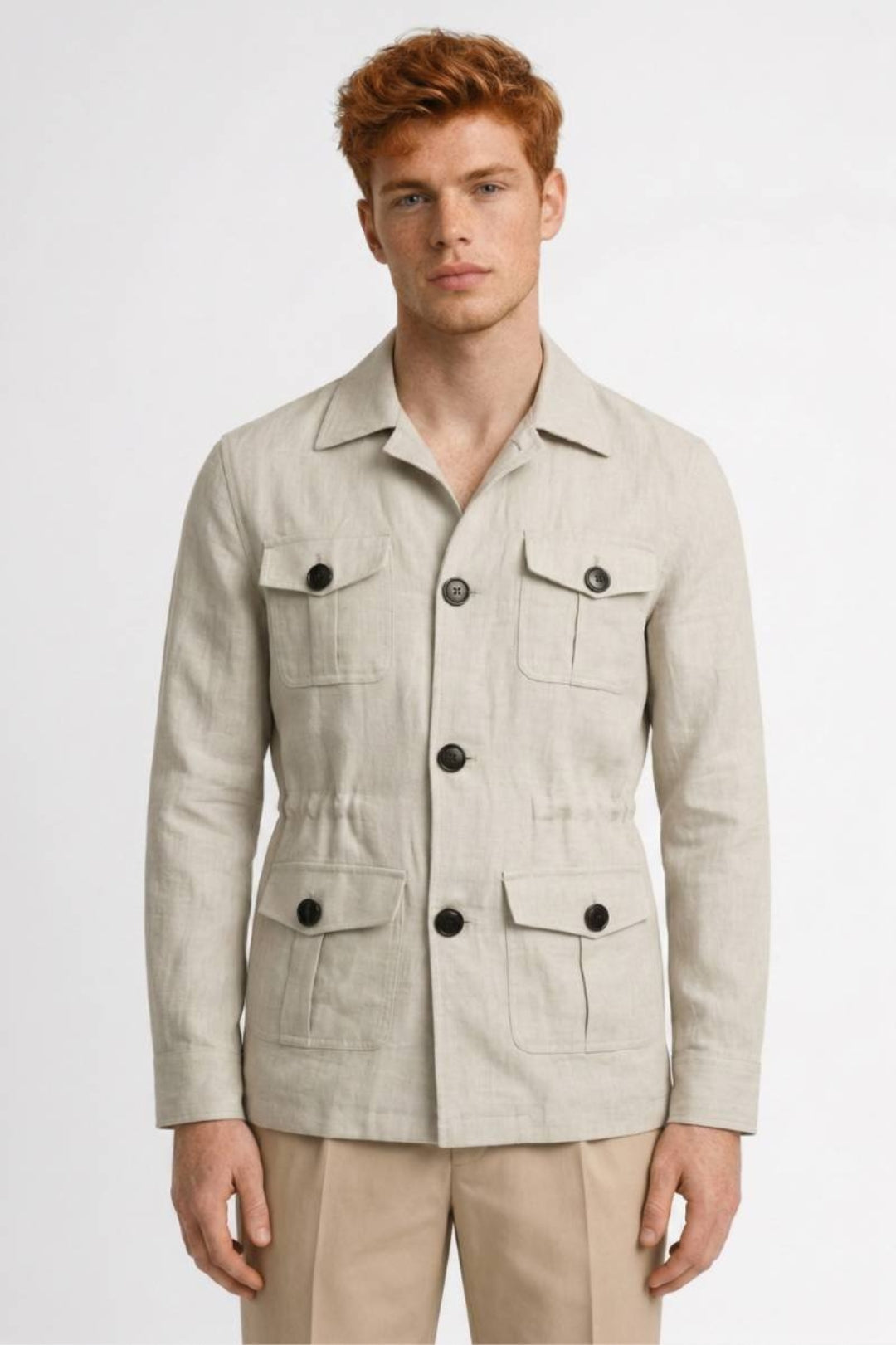 Men's Straight-Cut Jacket | Military-Safari Style | Multiple Pockets, Classic Collar
