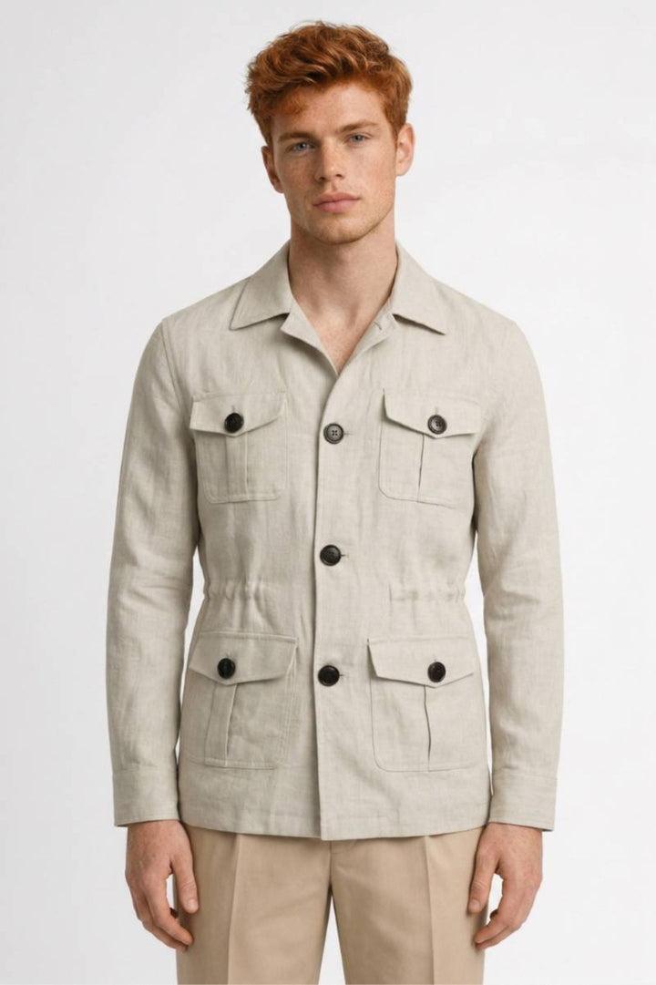 Men's Straight-Cut Jacket | Military-Safari Style | Multiple Pockets, Classic Collar