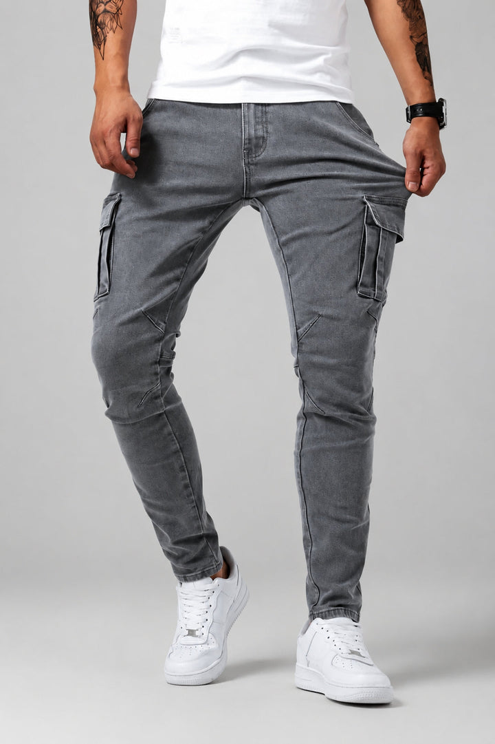 Men's Slim Fit Cargo Jeans | Stretch, Multi-Pocket Denim