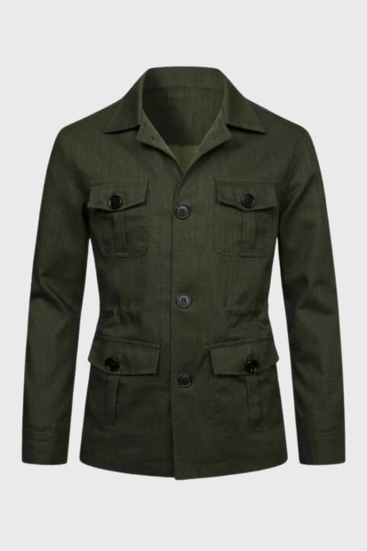 Men's Straight-Cut Jacket | Military-Safari Style | Multiple Pockets, Classic Collar