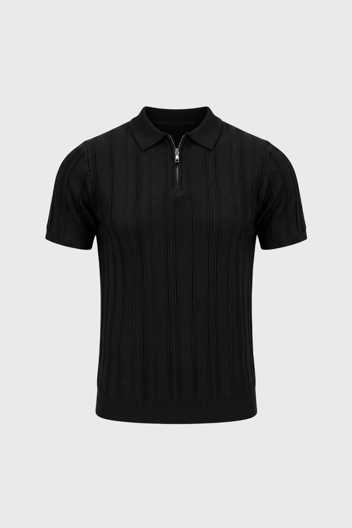 Men's Zip-Up Polo Shirt | Short Sleeve, Ribbed Knit & Classic Collar