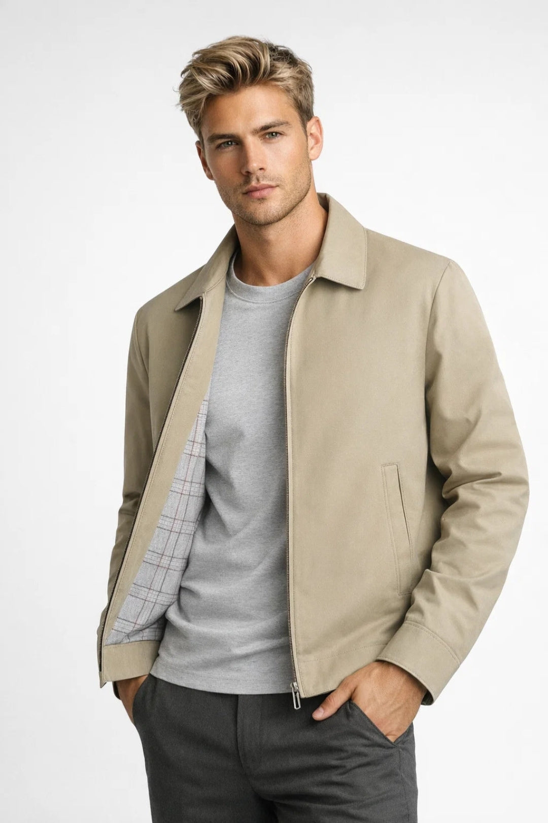 Men's Spring Jacket | Business Casual | Checked Lining | Smart Office Look