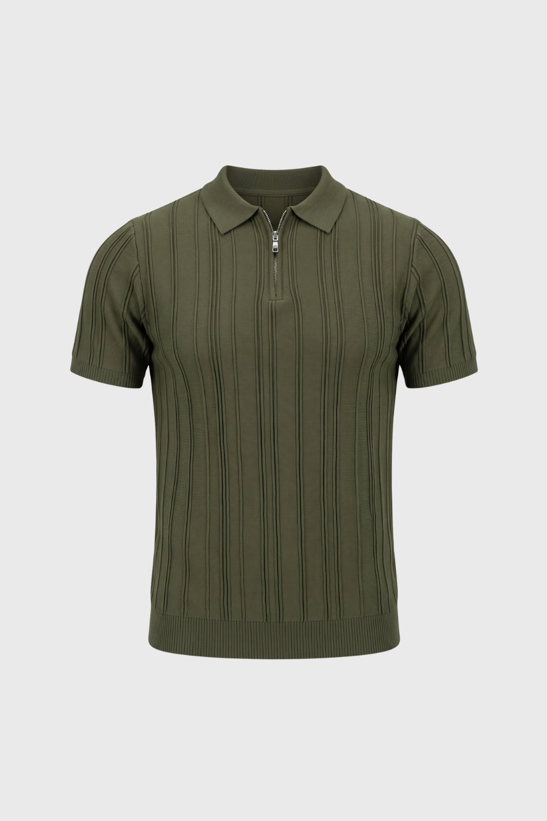 Men's Zip-Up Polo Shirt | Short Sleeve, Ribbed Knit & Classic Collar